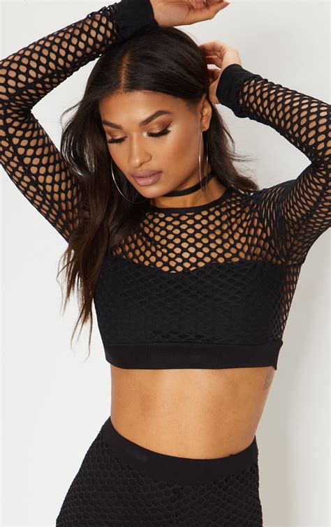 black fishnet long sleeve top